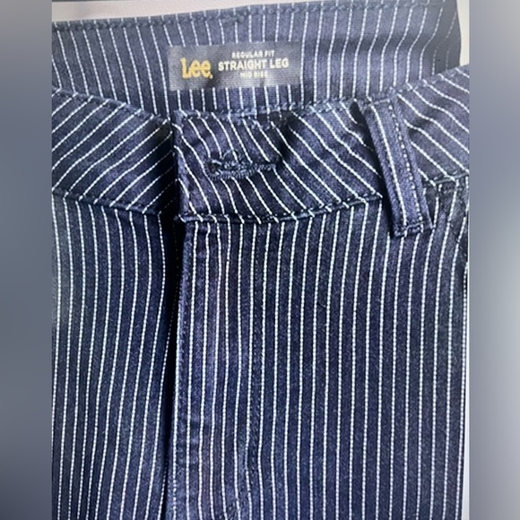 Lee Womens Straight Leg Mid Rise Blue Striped Regular Fit Jeans Size 12 - Picture 7 of 10